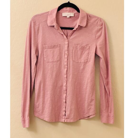 Ann Taylor LOFT Pink Cotton Long Sleeve Button Down Collared Blouse Size S - Picture 3 of 9